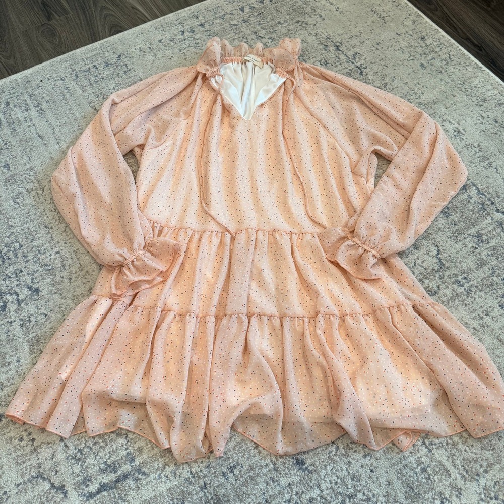 Saints & Hearts Boutique Pink Polka Dot Ruffle Tiered Babydoll Dress Made in USA